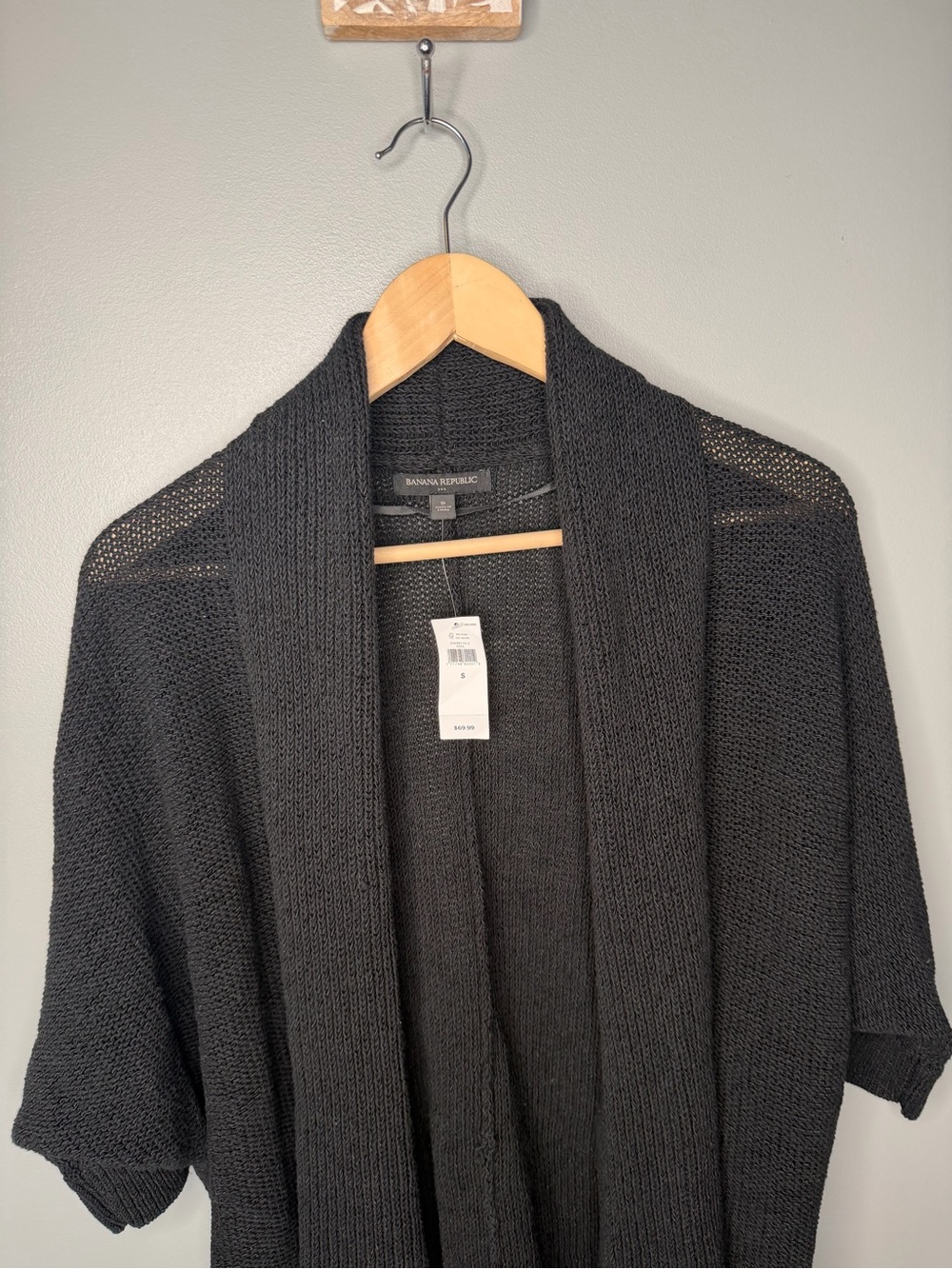 NWT Banana Republic Open Knit Jersey Stitch Ribbed Shawl Collar Cardigan - Black - Picture 4 of 11